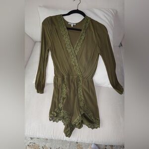 Olive Green Lace Romper